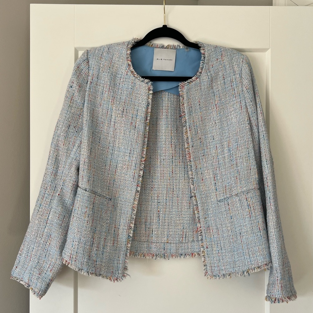 ELIE TAHARI Gabby Tweed Open Front Jacket. Size 10.